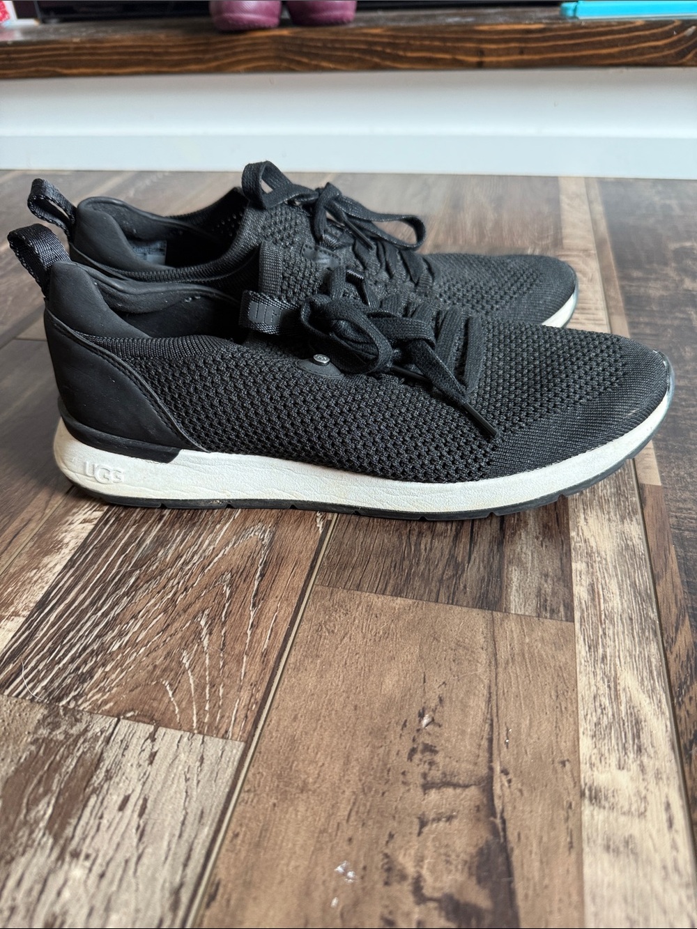 UGG Women's Black Knit Lace-Up Sneaker with White Sole